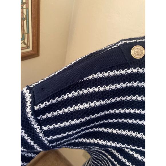 Talbots Women's Knit Sheath Dress Size MP Dark Navy Blue Striped - Picture 4 of 12